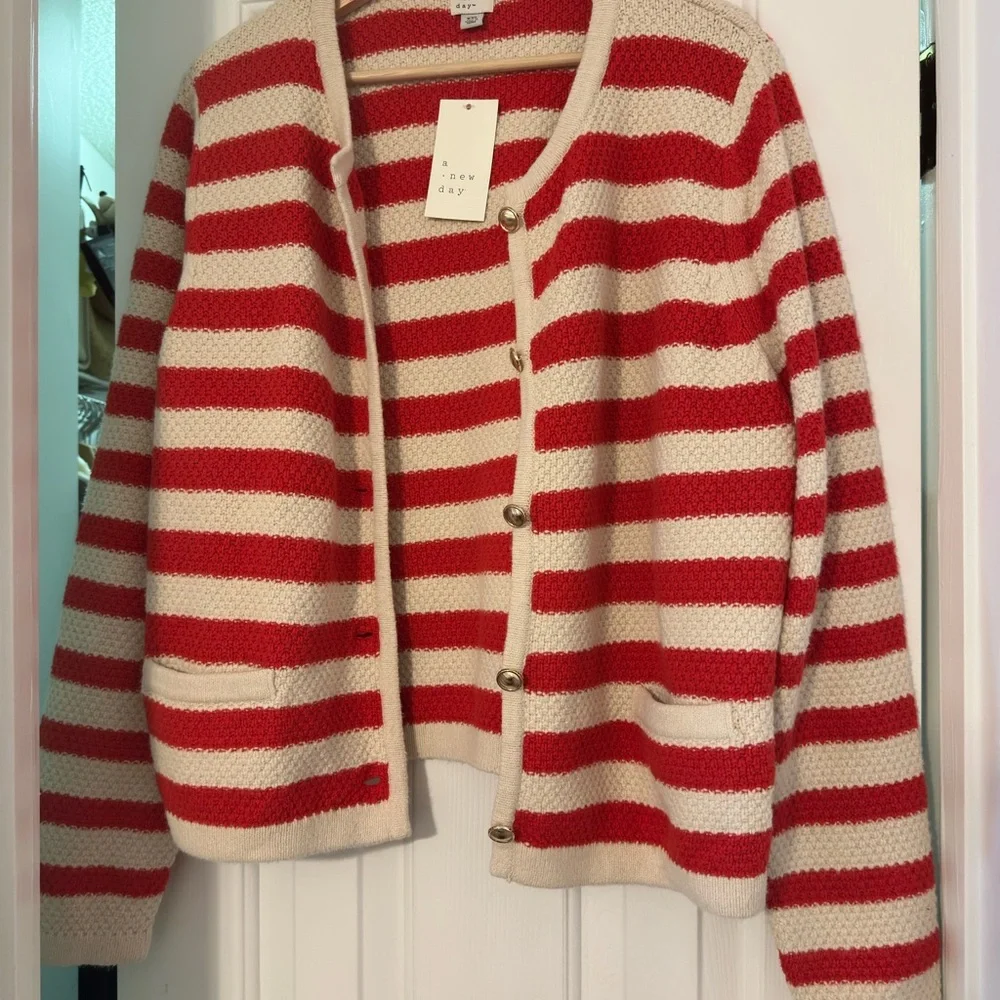 a new day Red and Cream Striped Knit Cardigan - Picture 2 of 3